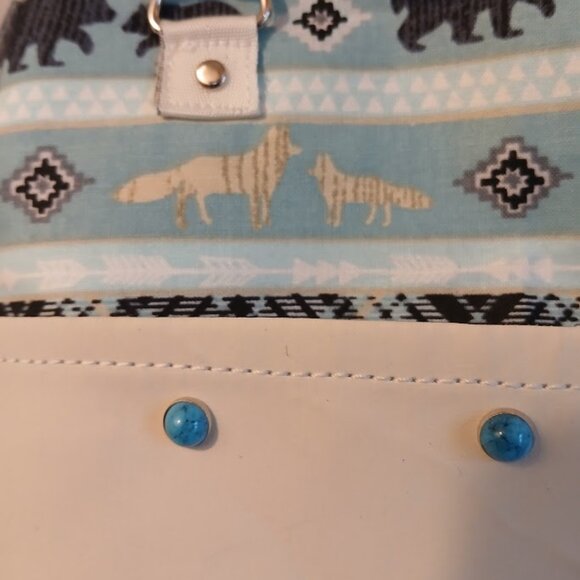 New Western Cowgirl Saddle Double handle Satchel Purse Shoulder Bag Cream Blue - Picture 6 of 9